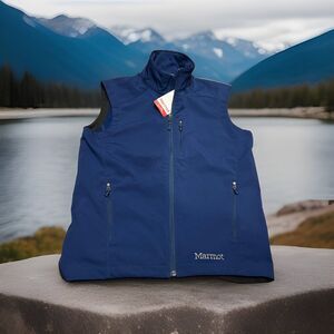 New Marmot Approach Men's S Navy Outdoor Soft Shell Water Repellent Vest $95